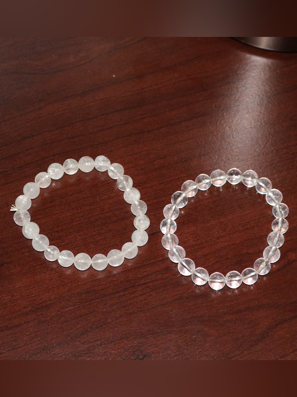 Clear Beaded Stretch Bracelets Duo - Round Crystal Beads